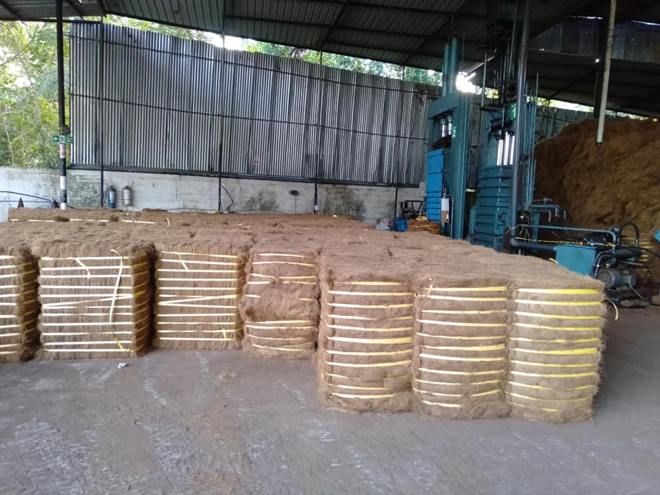 Coco peat blocks during production process