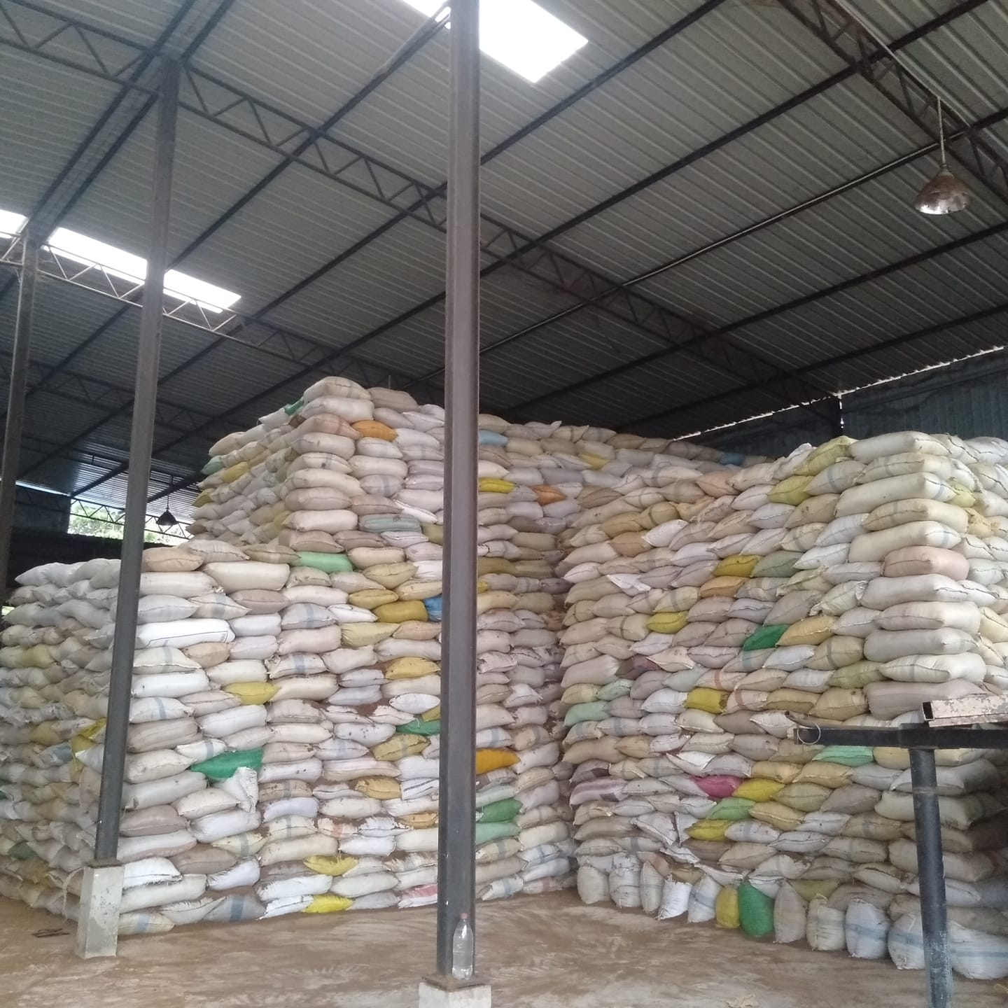 Raw coconut husk material storage at facility